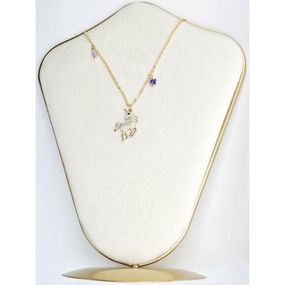 CZ Unicorn Necklace Pendant Purple Jasper Star Gold-Plated Adjustable Chain - Picture 2 of 6